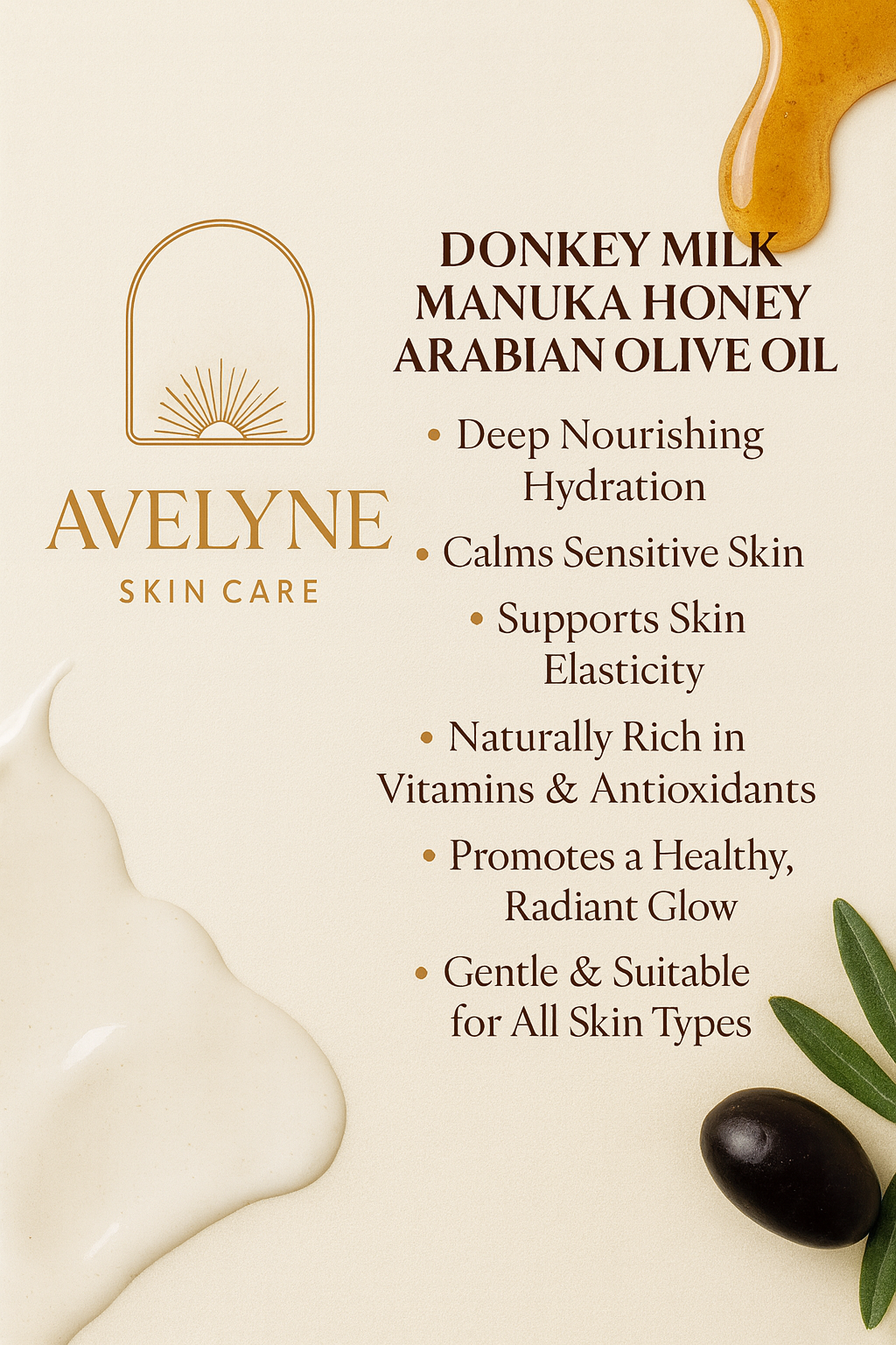 Avelyne Skincare – Donkey Milk, Manuka Honey & Arabian Olive Oil Soap 100g